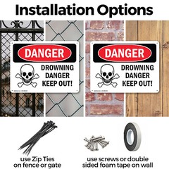 (2 Pack) Drowning Danger Keep Out! OSHA Danger Sign Decal Metal Plastic