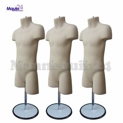 3 CHILD TORSO MANNEQUIN FORMS (Size 5T – 7T / FLESH) w/3 STANDS + 3 HANGERS