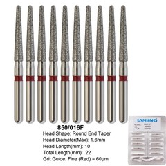 Dental Diamond Bur FG 850/016F Round End Taper Fine Grit Red High Speed Dia Bur
