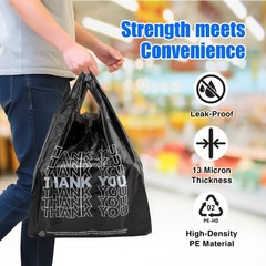 Black Thank You T-Shirt Bags 1000 Count Heavy Duty Grocery Retail Shopping Bags