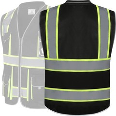 10 Pockets Hi-Vis Zipper Front Black Safety Vest | Cushioned Collar | High Re…