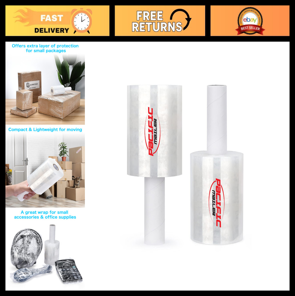 Mini Clear Stretch Wrap Film 5″ x 1000ft, 80 Gauge Thick, Self-Adhering for Movi