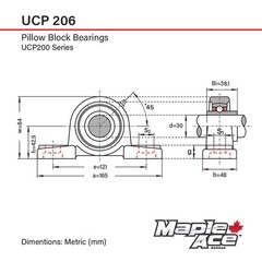 UCP206 Pillow Block Bearing 30mm Bore, 2-Bolt, Self-Aligning, Solid Base (Qty 1)