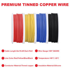 26 Gauge Solid Wire 300V PVC Electrical Wire 26AWG Insulation Tinned Coated Copp