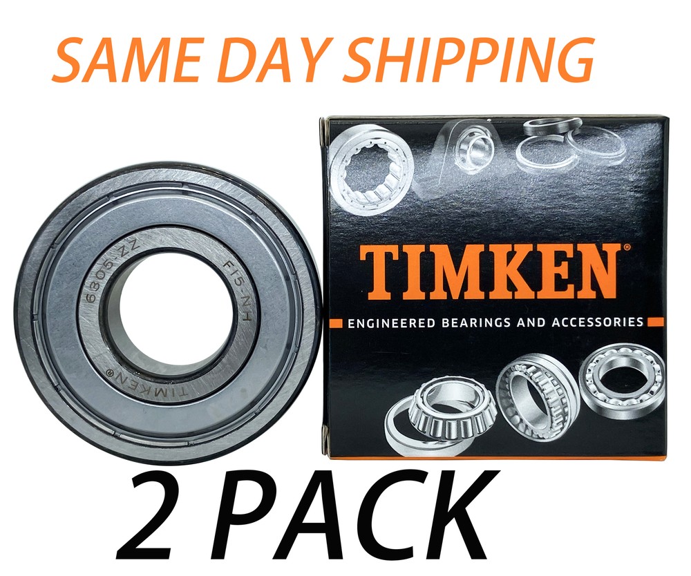 (2 PACK) USA TIMKEN 6305-ZZ 25X62X17MM Double Metal Seal Ball Bearings