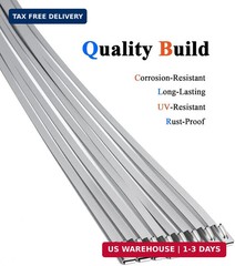 Metal Zip Ties (100PCS 11.8 Inch), 304 Stainless Steel, Heavy Duty Self-locking