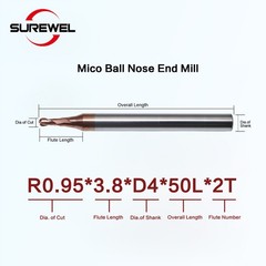 1PCS Solid Carbide Micro Ball End Mill R0.15-R0.95 CNC Engraving HRC60 Coated