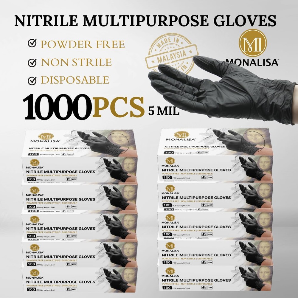 MONALISA™ Disposable Black Nitrile Gloves Industrial Powder Free 5mil 1,000 PCS