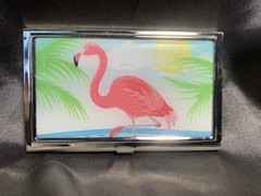 Retro Pink Flamingo Silver Credit Card Holder, Business Cards, I.D. Case