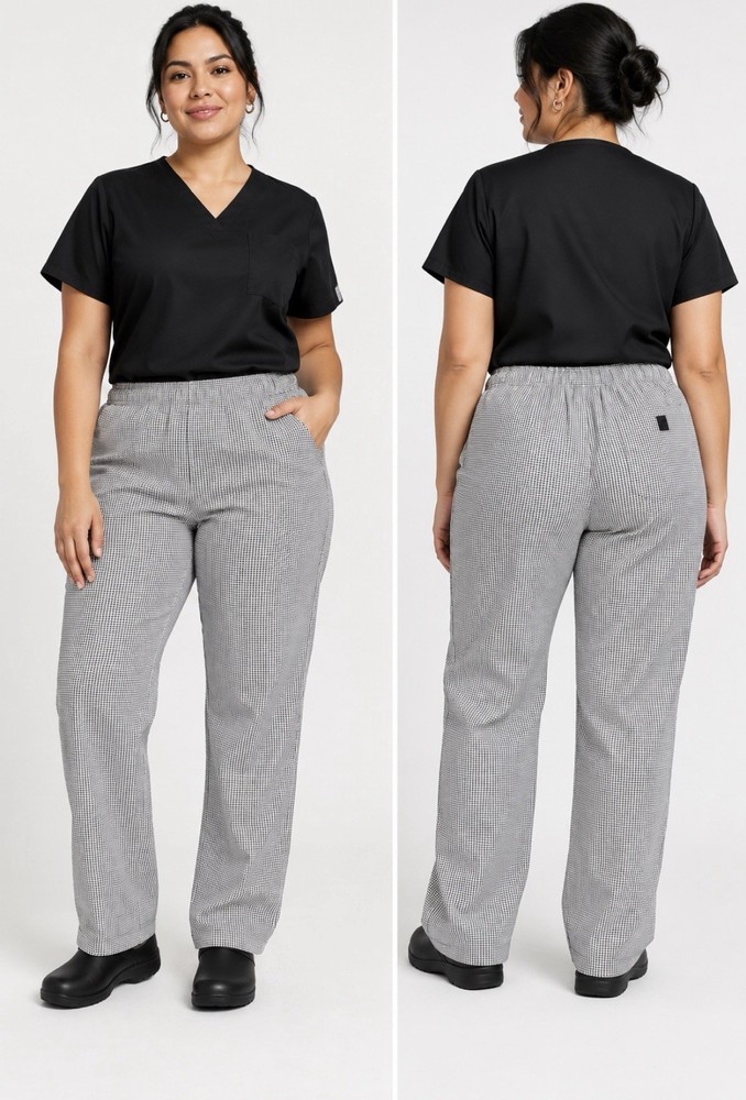 Happy Chef Utility Pants Black White Houndstooth Sz Large Classic MINT Cook