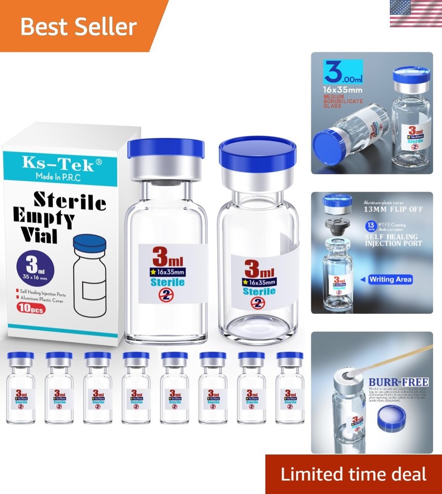 Sterile Glass Vials 3ml with Injection Port Flip Cap 10pcs Medical Vial