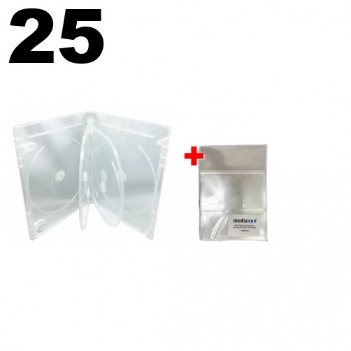 25 PREMIUM STANDARD Clear Blu-Ray 6 Disc Cases 14mm & 100 OPP Bags