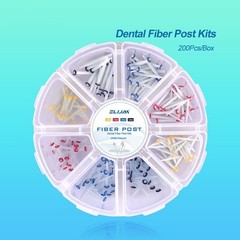 200pcs Dental Quartz Fiber Post Kit 8 Sizes Straight & Screw Threaded Posts Endo