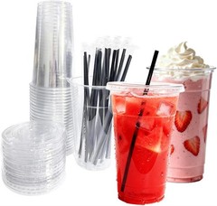 25 SETS] 32 oz Cups with lids, Plastic Cups with Lids and Straws Ideal for co…