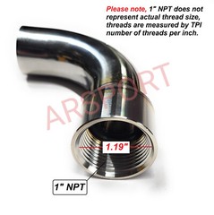 90 Degree Mandrel Bend Elbow, 1.25″ NPT 1″ female thread 304 Stainless Steel.