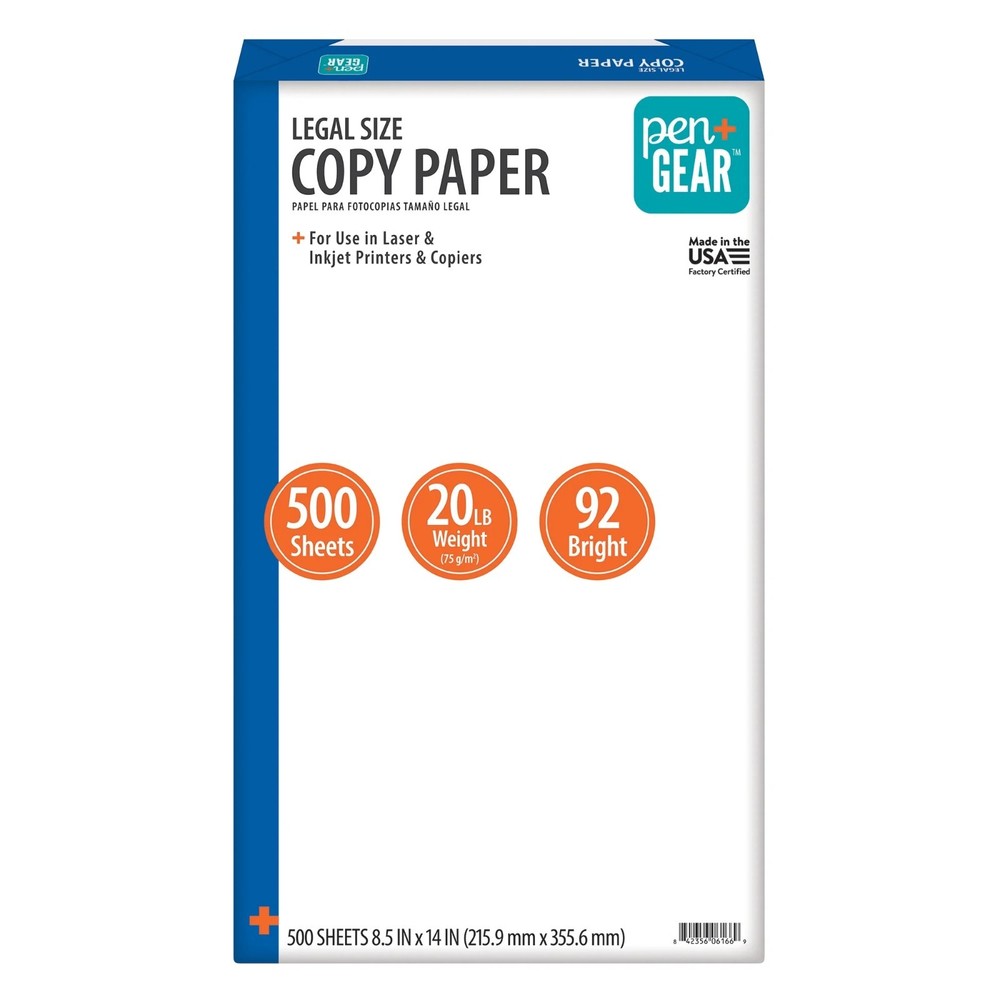 Pen+Gear Copy Paper, 8.5″ x 14″, 92 Bright, White, 20 lb, 1 Ream ,500 Sheets.