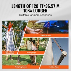 VEVOR Arborist Tree Climbing Rope Double Braid Polyester 1/2″ x 120′ 48-Strand