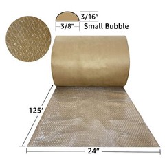 UOFFICE Kraft Backed Bubble Cushioning Wrap 24″ x 125-Feet Long Roll