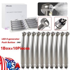 10 PCS Dental LED E-Generator Fiber Optic High Speed Handpiece 4 Hole NSK Style