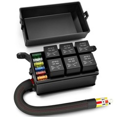 12V Automotive Relay Box 6 Way Relay Fuse Box, with 12 AWG Pre-Wired Universal