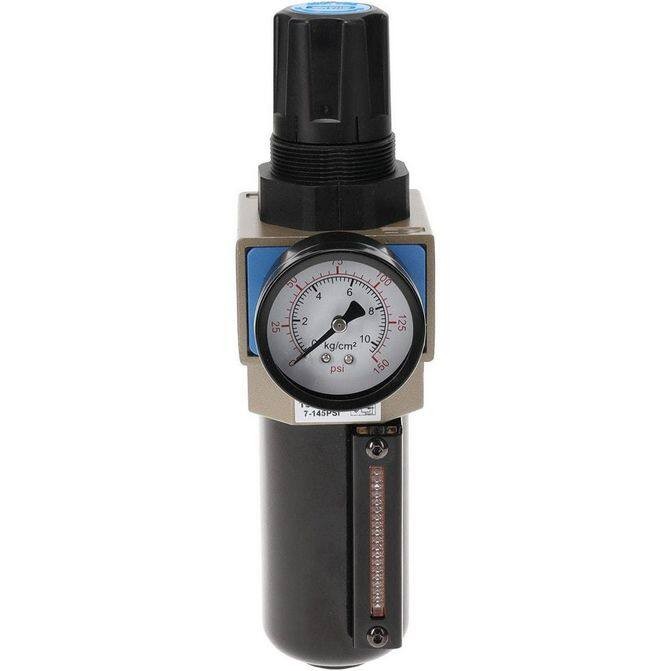 PRO-SOURCE FRL Combination Unit: 1/4 NPT, Intermediate with Pressure Gauge