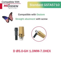 Dental Straight Transfer Abutment Regular Ø5.0 mm Hex GH 1–6 mm Hiossen/Osstem