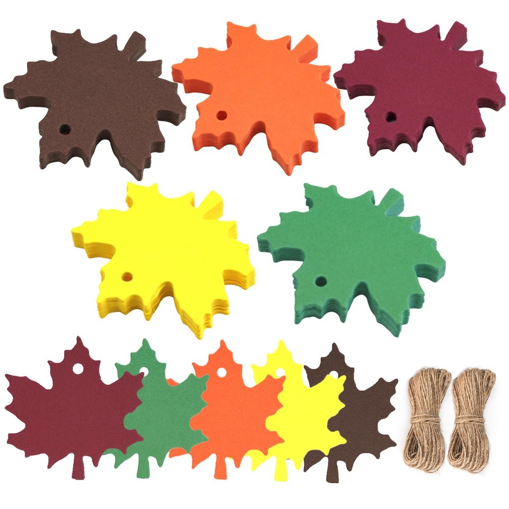 jijAcraft 150Pcs Maple Leaves Tags with String – 5 Colors Fall Gift Tags, 2.4…