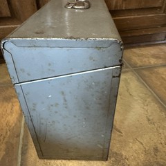 Vintage Metal File Box Curmanco USA 12×5.5×10 Gray Steel Metal Latch Worn Sturdy