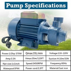 1/2HP Clear Water Pump Electric Centrifugal Self Priming Industrial Farm Pool
