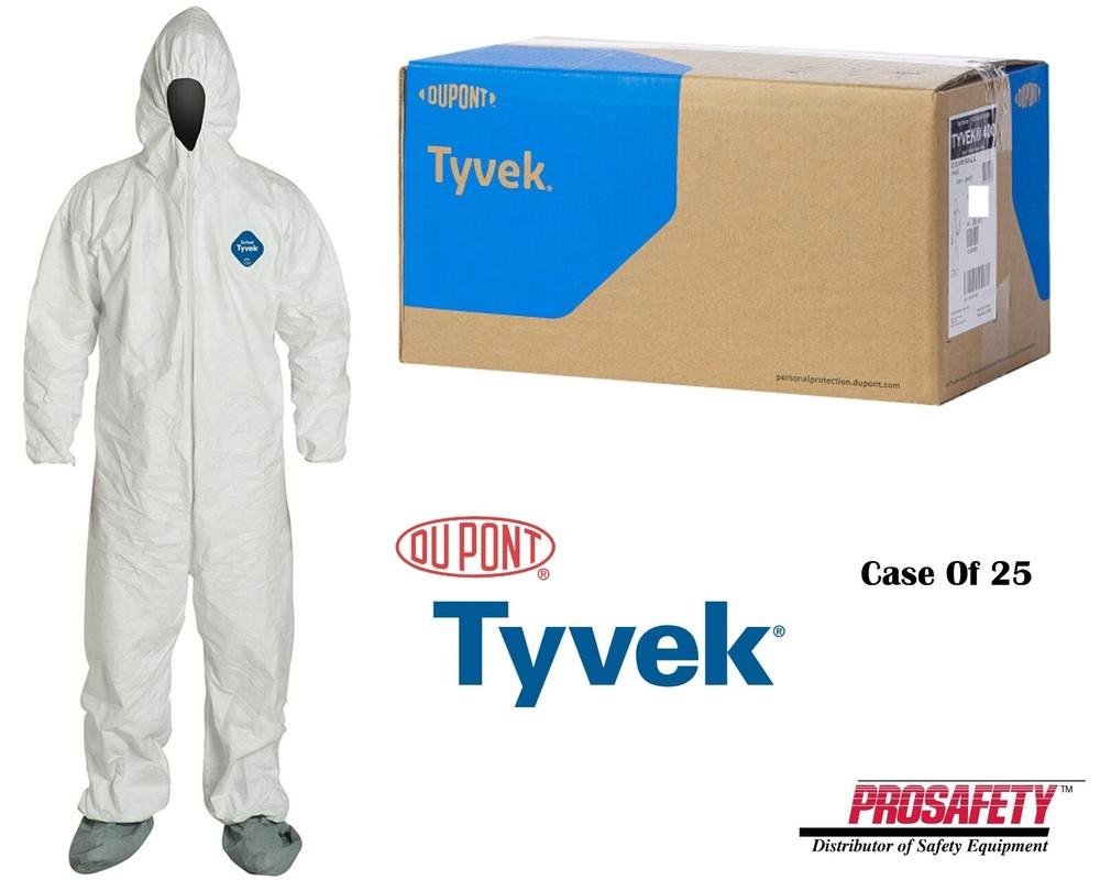 Dupont Tyvek Protective Coverall Cleaning Painting Spray Suit Hood & Boots 25/CS