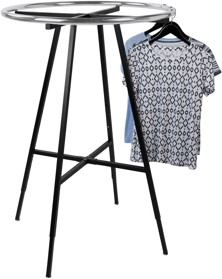 Black & Chrome 36″ Round Clothing Rack Height 48 – 72″ H Leveler Glides Garment