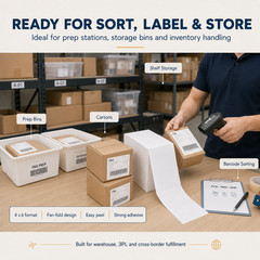 4×6 inch Fanfold Direct Thermal Labels, White – 3000 Count