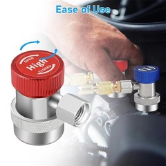 R134A Quick Coupler Adapter, Adjustable Car HP & LP Fitting with 2x 1/4″ Flare