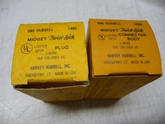 Hubbell 1 each 7484 & 7485 Twist-Lock Male/Female Plug, 3 wire 15A-125/250V, NIB