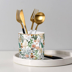 1 Piece White Flower Ceramic Pen Holder Cup, Large Capacity Desk Organizer for P