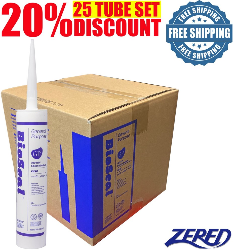 LOT SALE-BioSeal Silicone Caulk Sealant Ge neral Purpose 10.1oz – Clear 25 Tube