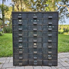 Vintage Hobart Industrial Steel Metal Parts Cabinet Machinist 27-Drawer Green