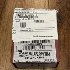 Approx 1000pcs M5 x 0.80 mm Metric Hex MS Nut Steel Zinc Class 8 DIN 934 Coarse