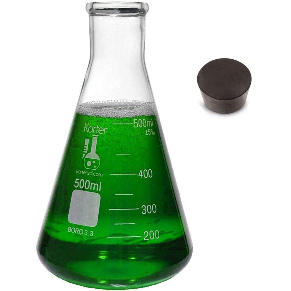 500ml Narrow Mouth Erlenmeyer Flask Rubber Stopper 3.3 Borosilicate (Single)