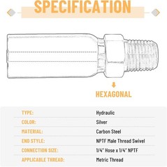 12pcs 1/4″ NPTF Hydraulic Hose End Fittings, 1/4″ I.D. Hose x 1/4″ NPTF Male A++