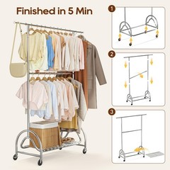 TigerParty Heavy Duty Clothes Rack for Hanging Clothes, Adjustable 2-Tier Rod…