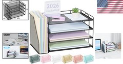 Compact Black Paper Organizer with Vertical File Holder – Ideal for Modern Desks