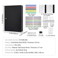 VEVOR 200-Key Cabinet Key Lock Box with Adjustable Racks & Colorful Key Tags
