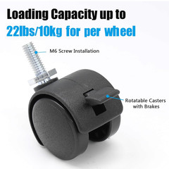 4Pcs 1 Inch Swivel Caster Wheels, M6 Threaded Stem Caster Wheels with Brake, Hea
