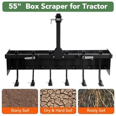 💎55″ Box Blade for Tractor 3 Point Hitch Box Scraper for CAT-0 & CAT-1 Black