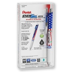 Pentel EnerGel RTX BL77USA-A Stars & Stripes Black Liquid Gel Ink Pen Box of 12