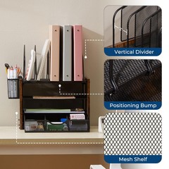 Wooden Desk Organizer, 4-Tier Mesh Desk Organizer with Drawer, Paper Tray & 5…