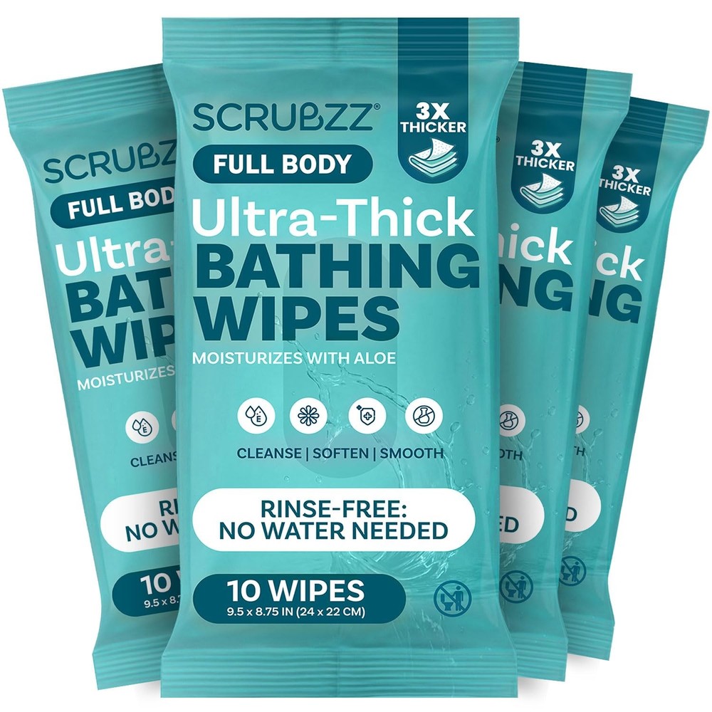 Extra Large Body Wipes for Adults Bathing No 10 Count (Pack of 4), White