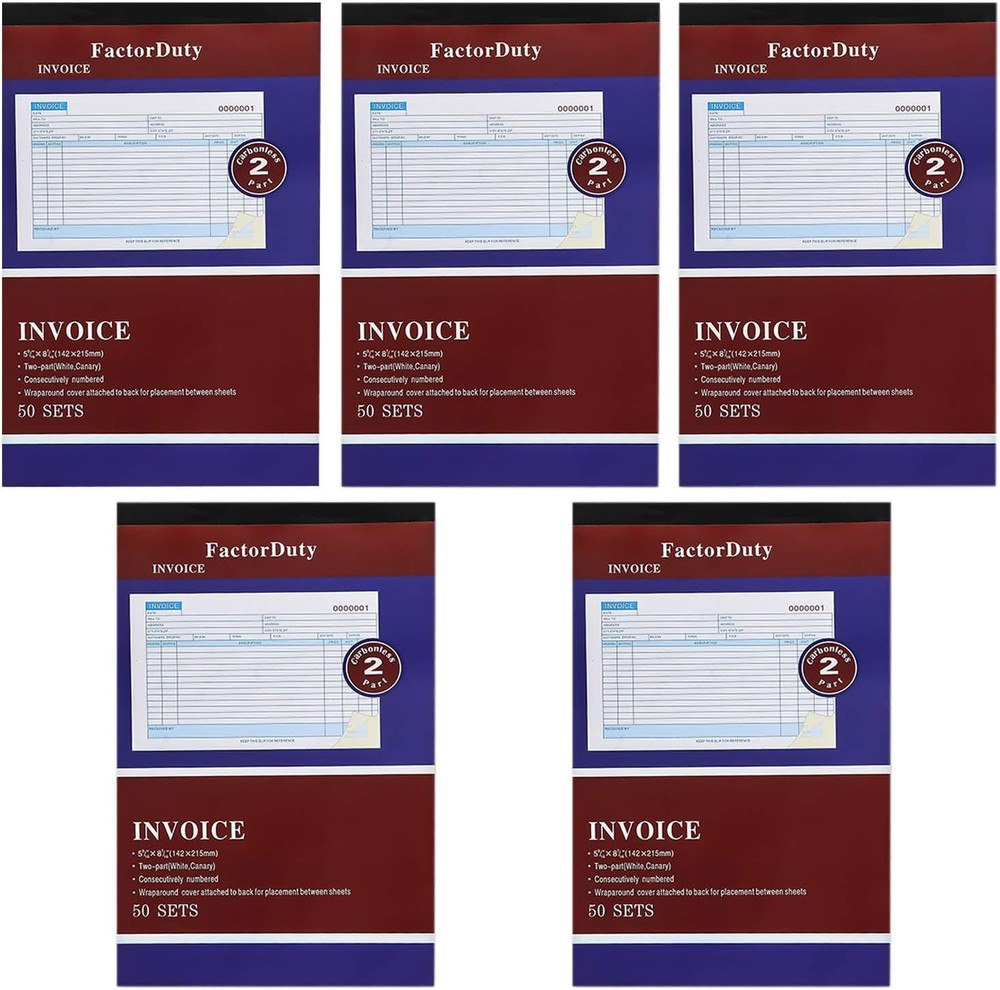 5 Pack Receipt Large Sales Order Book Invoice Duplicate Copy 50 Sets 5.5″ X 8″5