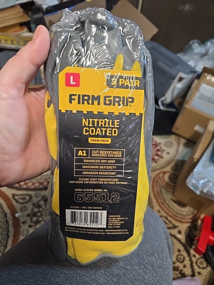 Firm Grip Nitrile Coated Gloves Large A1 Cut Resistance 3 Pair Crew Pack 65512